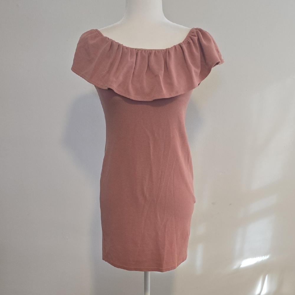 One Clothing Ruffled Off-Shoulder Mauve Mini Dress